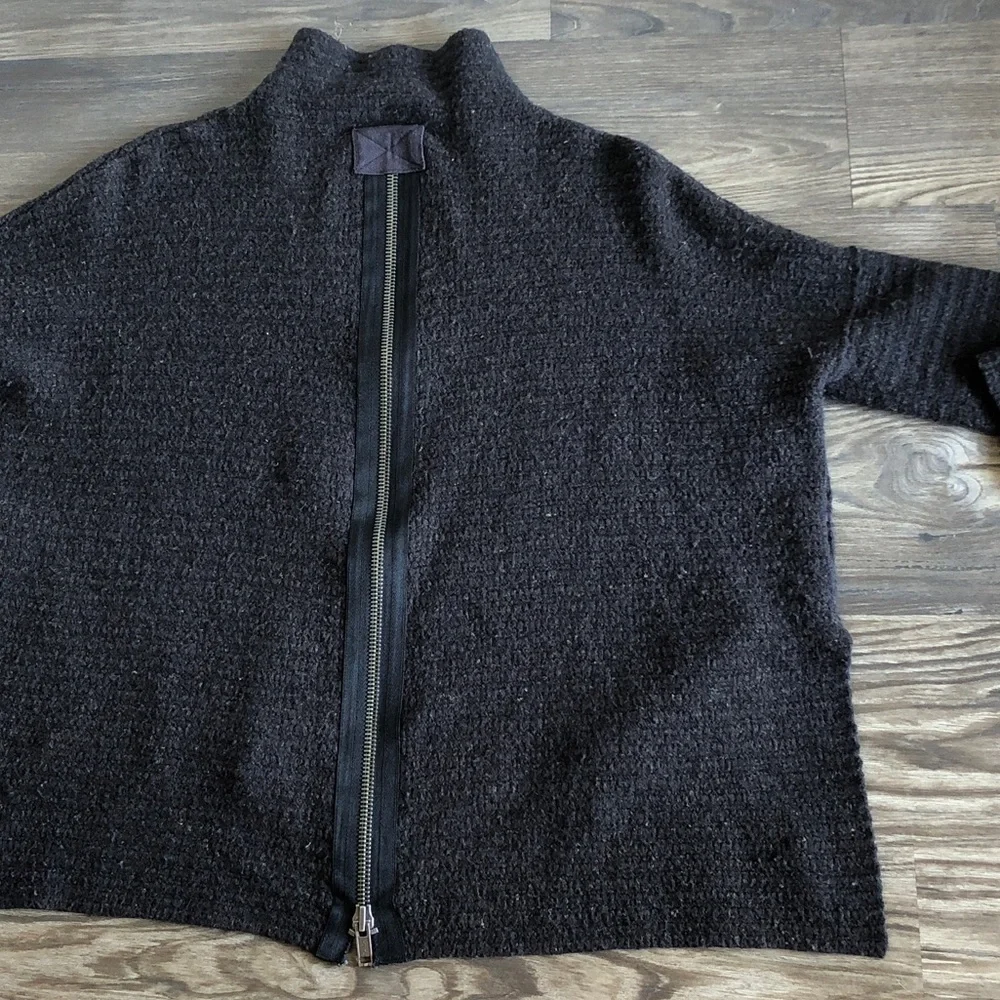 Free People Arctic Fox Sweater Zip Back Charcoal Small Oversized Wool Blend